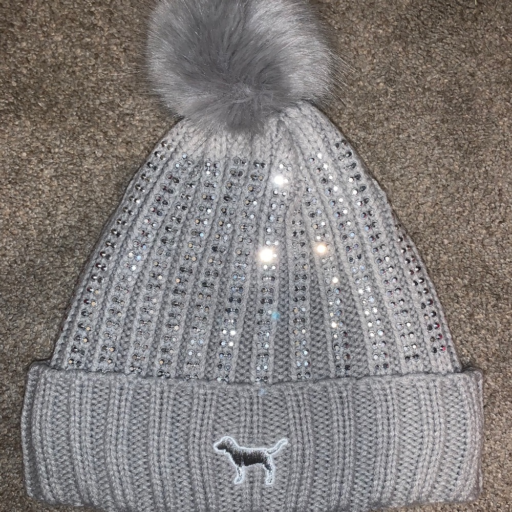 VS PINK Grey Bling Sherpa Beanie/Hat